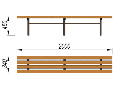 Двухметровая лавочка без спинки 2 м МАФ 1602 в Воронеже
